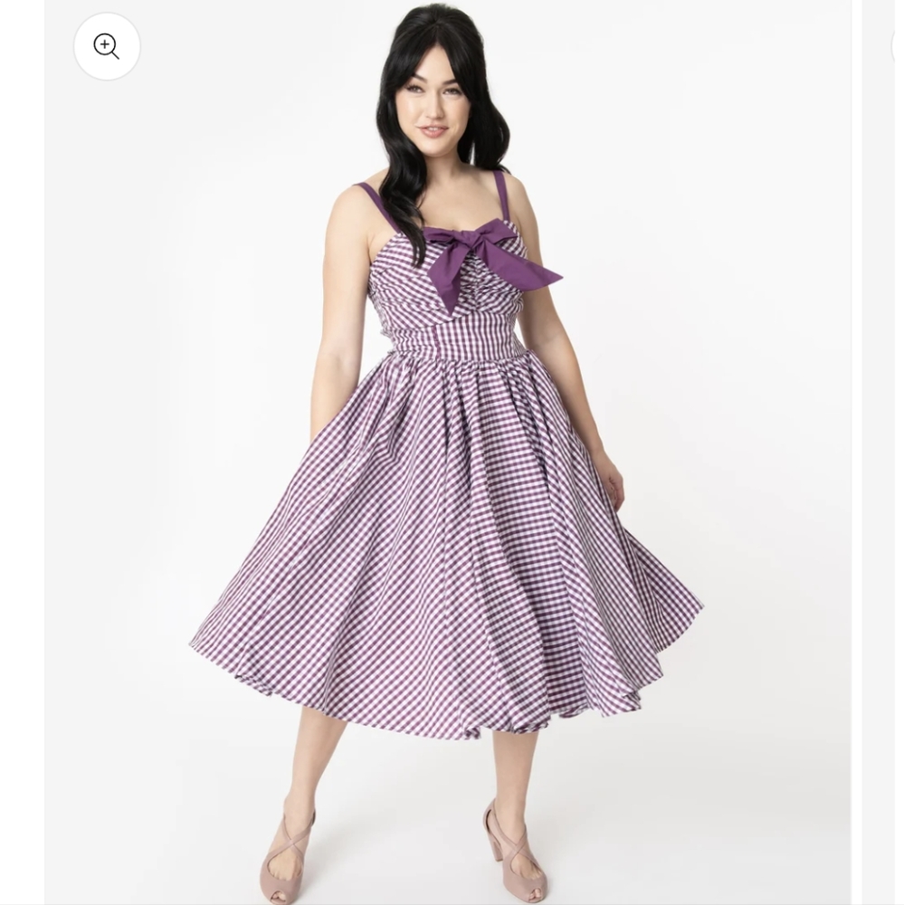 Unique Vintage 1950s Purple Gingham Golightly Swing Dress NWT